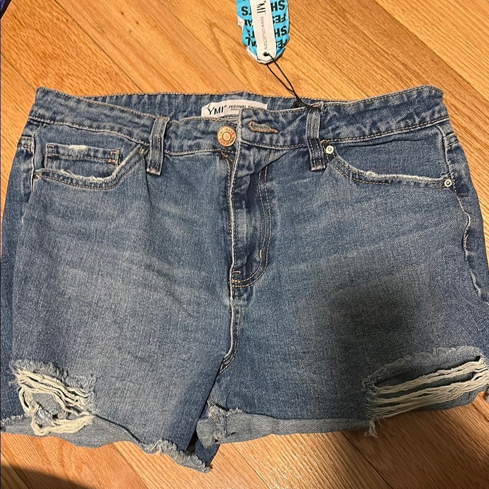 YMI Women's Blue ripped Denim Shorts